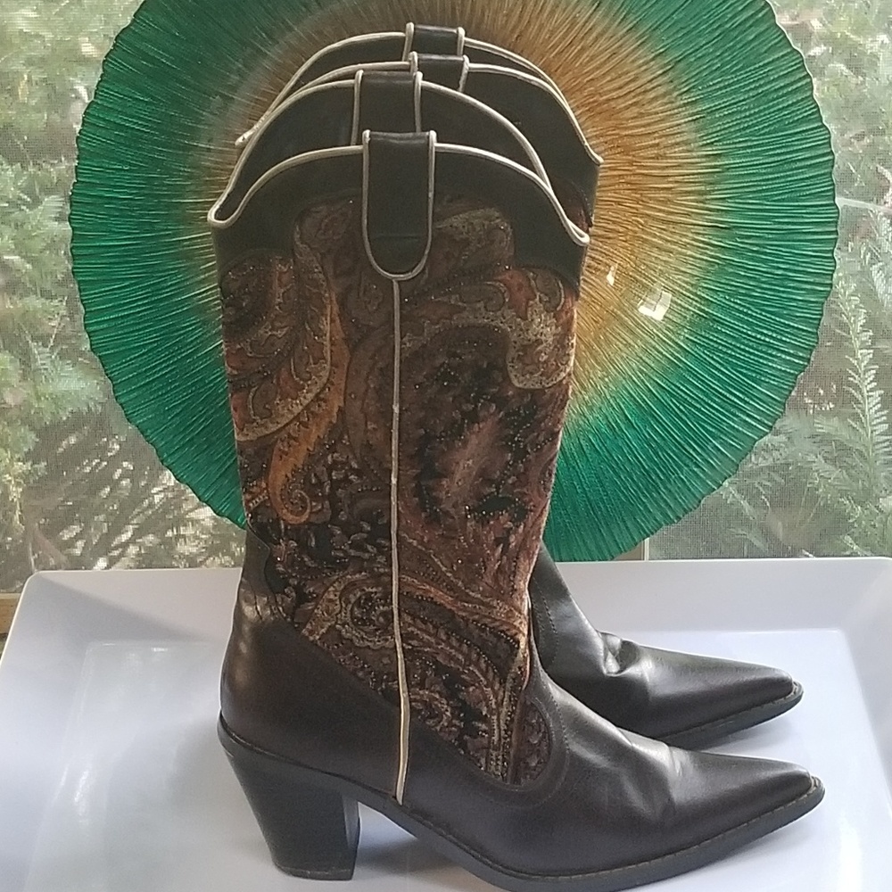 Soda Faux Leather Boots with Paisley Print